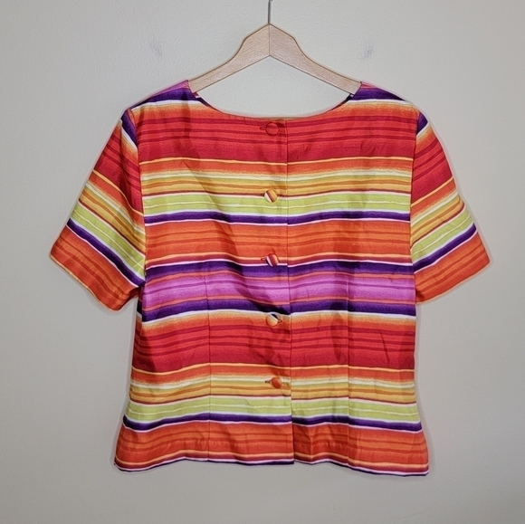 Sag Harbor | Sunset Striped Short Sleeve Button Back Structured Top Size 14 - Picture 3 of 6